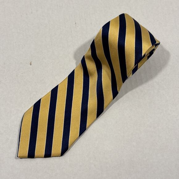 TOMMY HILFIGER Long Silk Mens Tie Made In USA REPP Yellow Blue Regimental Stripe - Picture 1 of 6